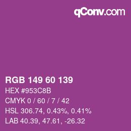 カラーコード: RGB 149 60 139 | qconv.com