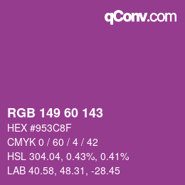 カラーコード: RGB 149 60 143 | qconv.com