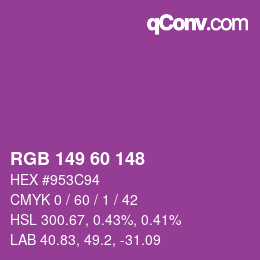 カラーコード: RGB 149 60 148 | qconv.com