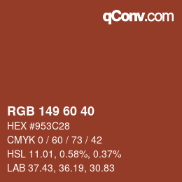 颜色代码: RGB 149 60 40 | qconv.com