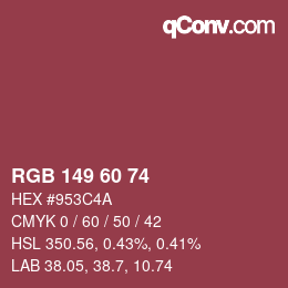 カラーコード: RGB 149 60 74 | qconv.com
