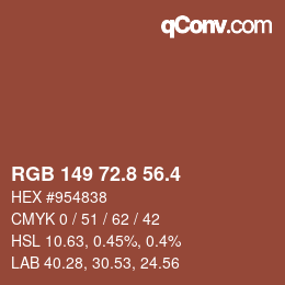 カラーコード: RGB 149 72.8 56.4 | qconv.com