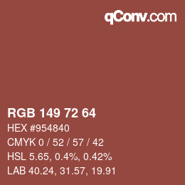 Color code: RGB 149 72 64 | qconv.com