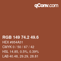 カラーコード: RGB 149 74.2 49.6 | qconv.com