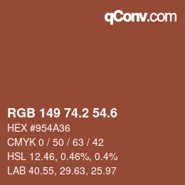 カラーコード: RGB 149 74.2 54.6 | qconv.com