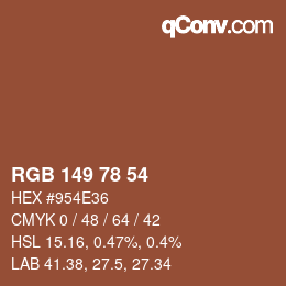 Color code: RGB 149 78 54 | qconv.com