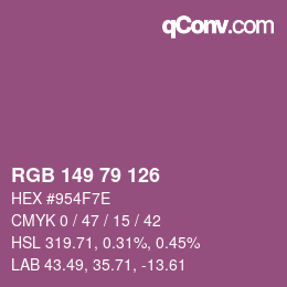 颜色代码: RGB 149 79 126 | qconv.com
