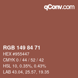Farbcode: RGB 149 84 71 | qconv.com