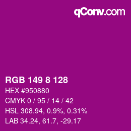 カラーコード: RGB 149 8 128 | qconv.com