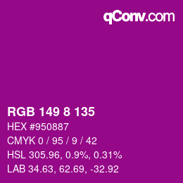 Color code: RGB 149 8 135 | qconv.com