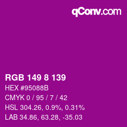 カラーコード: RGB 149 8 139 | qconv.com