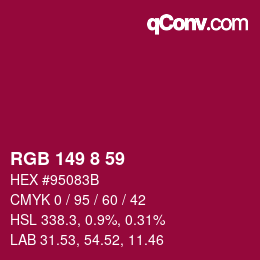 カラーコード: RGB 149 8 59 | qconv.com