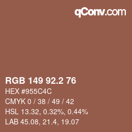 カラーコード: RGB 149 92.2 76 | qconv.com