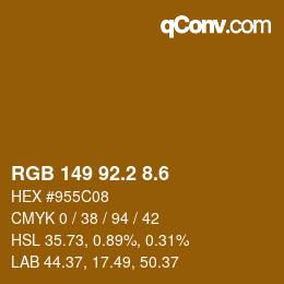 カラーコード: RGB 149 92.2 8.6 | qconv.com