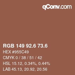 カラーコード: RGB 149 92.6 73.6 | qconv.com
