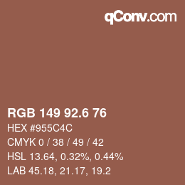 カラーコード: RGB 149 92.6 76 | qconv.com