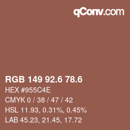 カラーコード: RGB 149 92.6 78.6 | qconv.com