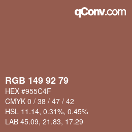 カラーコード: RGB 149 92 79 | qconv.com