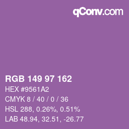 カラーコード: RGB 149 97 162 | qconv.com