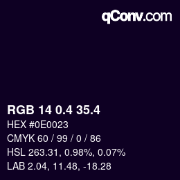 カラーコード: RGB 14 0.4 35.4 | qconv.com