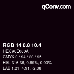 カラーコード: RGB 14 0.8 10.4 | qconv.com