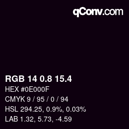 カラーコード: RGB 14 0.8 15.4 | qconv.com