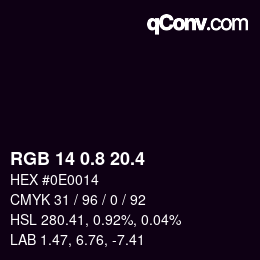 カラーコード: RGB 14 0.8 20.4 | qconv.com