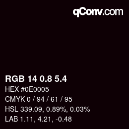 カラーコード: RGB 14 0.8 5.4 | qconv.com