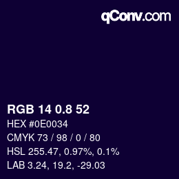 カラーコード: RGB 14 0.8 52 | qconv.com