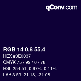 カラーコード: RGB 14 0.8 55.4 | qconv.com