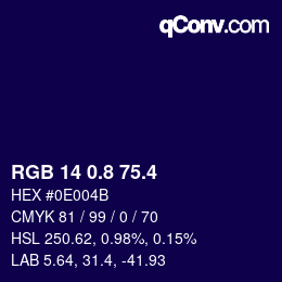 カラーコード: RGB 14 0.8 75.4 | qconv.com