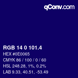 カラーコード: RGB 14 0 101.4 | qconv.com