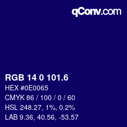 カラーコード: RGB 14 0 101.6 | qconv.com