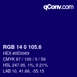 カラーコード: RGB 14 0 105.6 | qconv.com