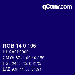 カラーコード: RGB 14 0 105 | qconv.com