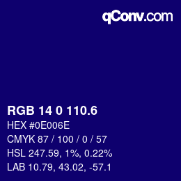 カラーコード: RGB 14 0 110.6 | qconv.com