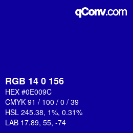 颜色代码: RGB 14 0 156 | qconv.com
