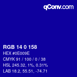 Color code: RGB 14 0 158 | qconv.com