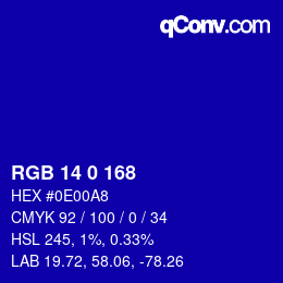 Color code: RGB 14 0 168 | qconv.com