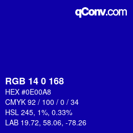 カラーコード: RGB 14 0 168 | qconv.com