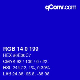Farbcode: RGB 14 0 199 | qconv.com