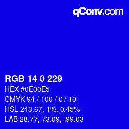 カラーコード: RGB 14 0 229 | qconv.com