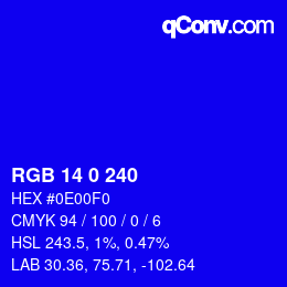 Color code: RGB 14 0 240 | qconv.com