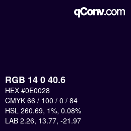 カラーコード: RGB 14 0 40.6 | qconv.com