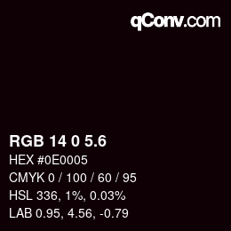 カラーコード: RGB 14 0 5.6 | qconv.com