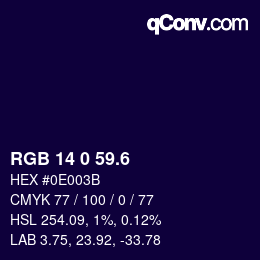 カラーコード: RGB 14 0 59.6 | qconv.com