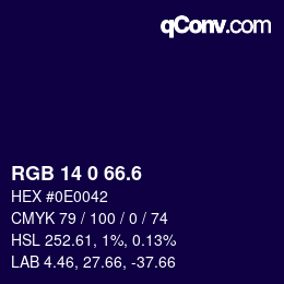 カラーコード: RGB 14 0 66.6 | qconv.com