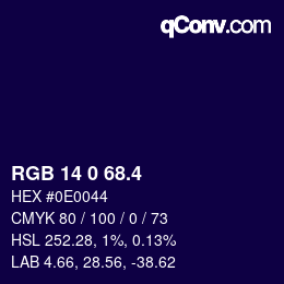 カラーコード: RGB 14 0 68.4 | qconv.com