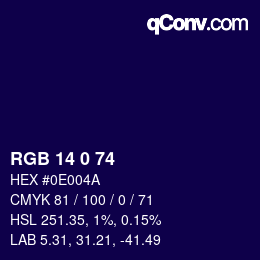 Color code: RGB 14 0 74 | qconv.com