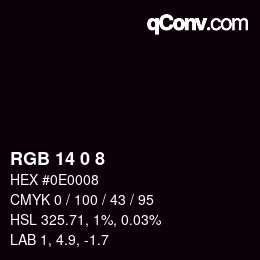 カラーコード: RGB 14 0 8 | qconv.com